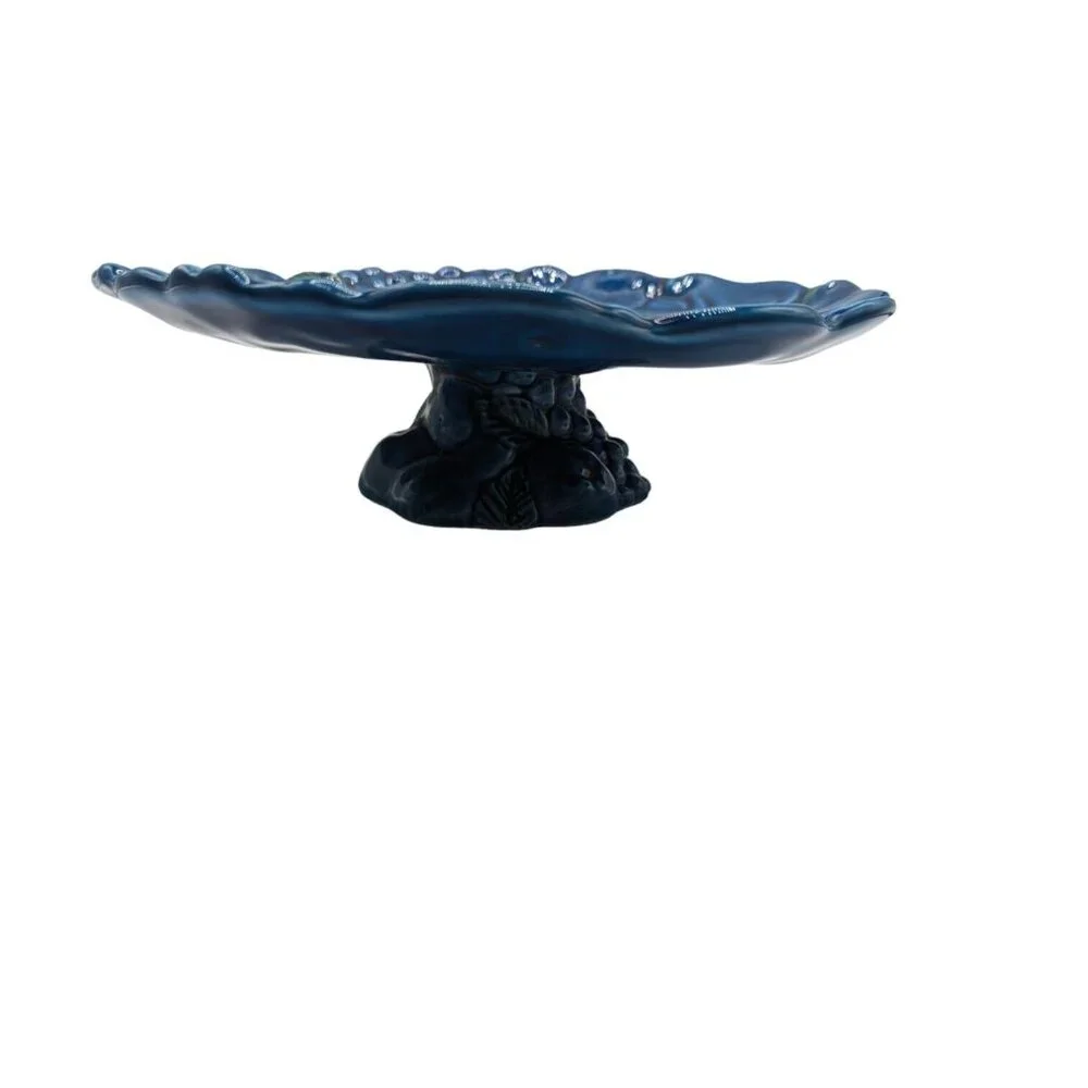 Vintage MCM Inarco Blue Mood Pedestal Cake Plate Dessert Tray Textured Fruit